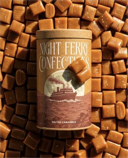 Caramel tin among caramels
